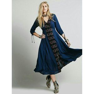 Free People Button Down Embroidered Peasant Dres